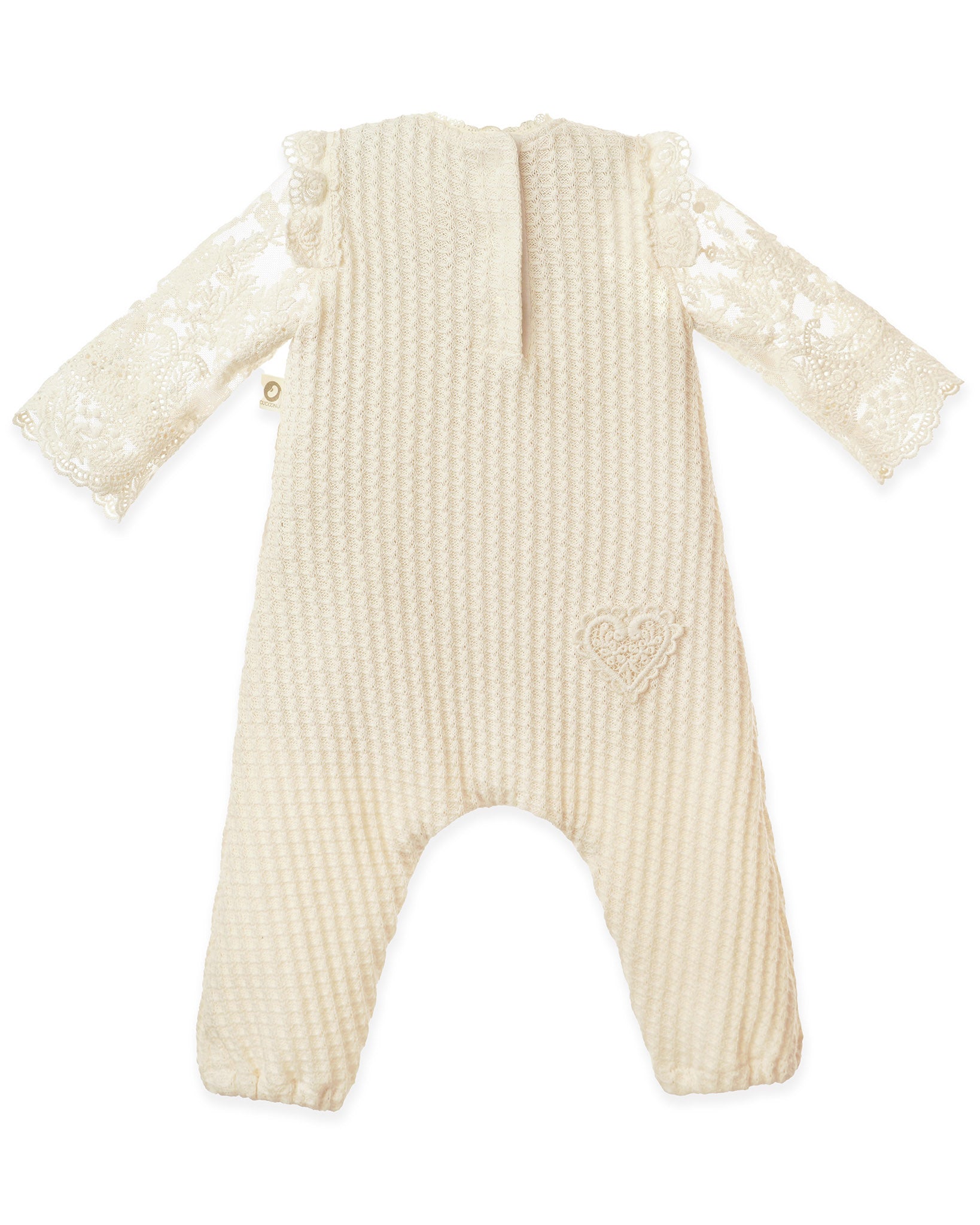 Festlicher CUCOONU Strampler für Baby, Rückenansicht mit Spitzen-Detail