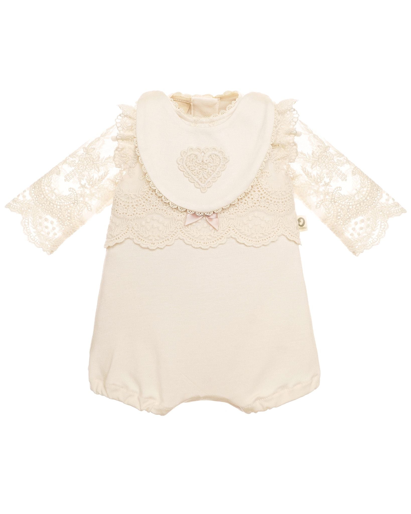 CUCOONU Babybody in Creme mit Spitze für Taufe und festliche Anlässe