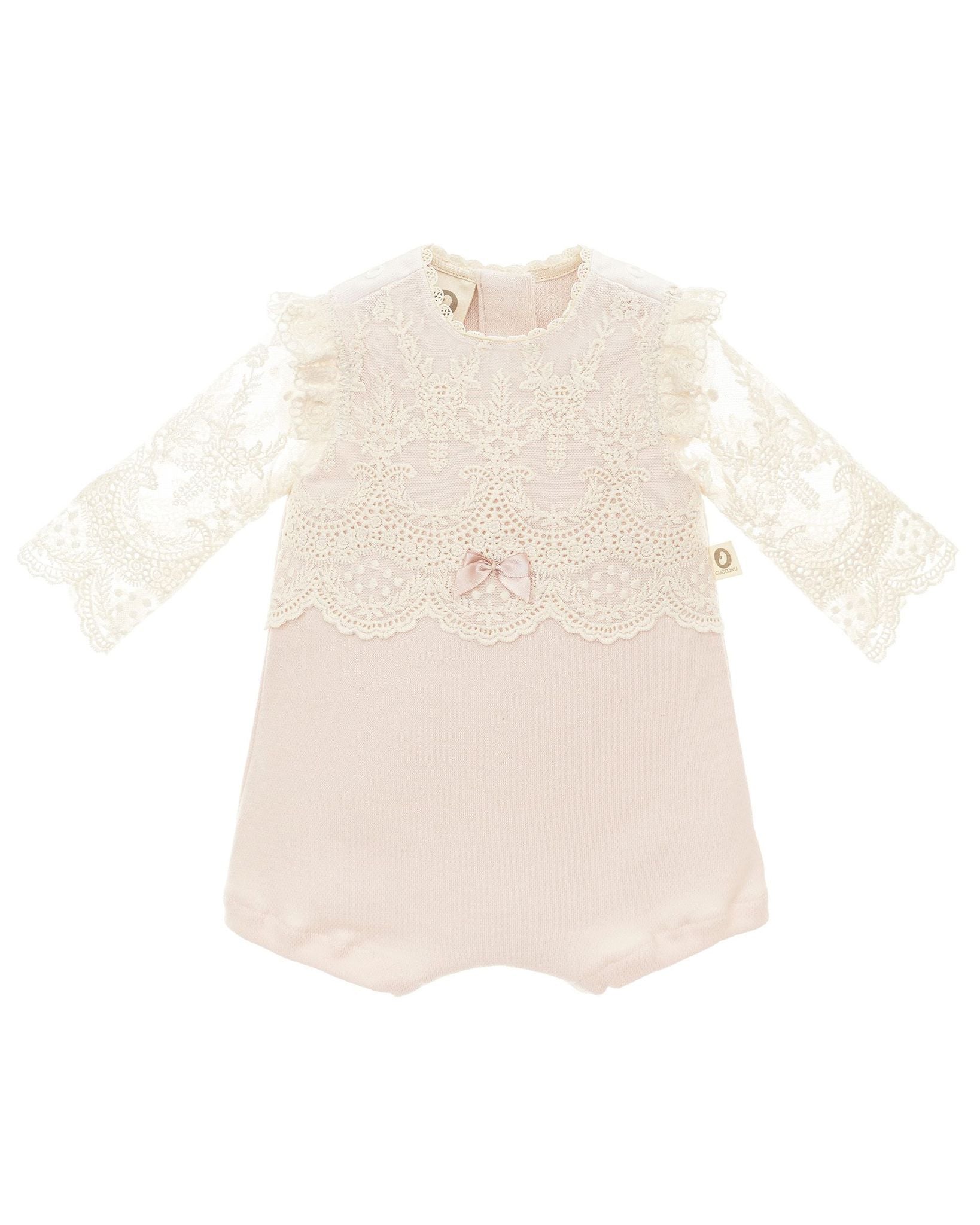 Festlicher Babybody von CUCOONU in Rosa mit Beigespitze