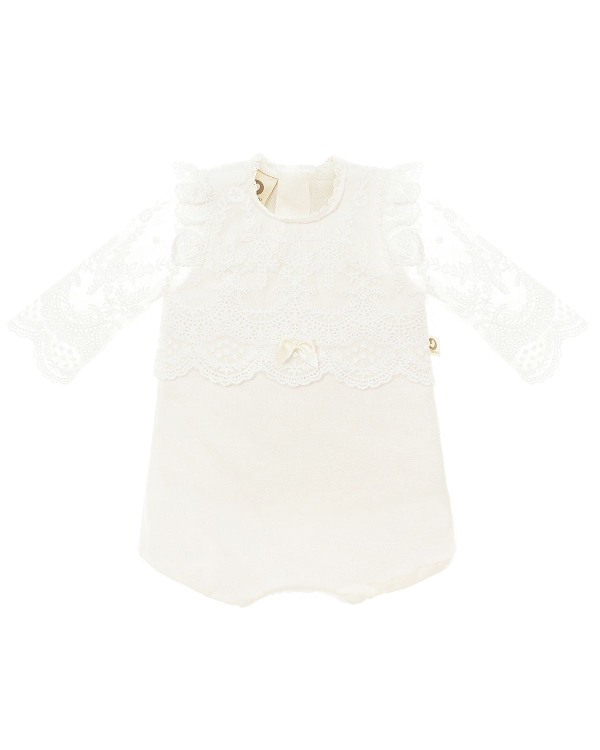 Festlicher CUCOONU Babybody mit zarter Spitze vorne und Spitzenärmeln in Offwhite