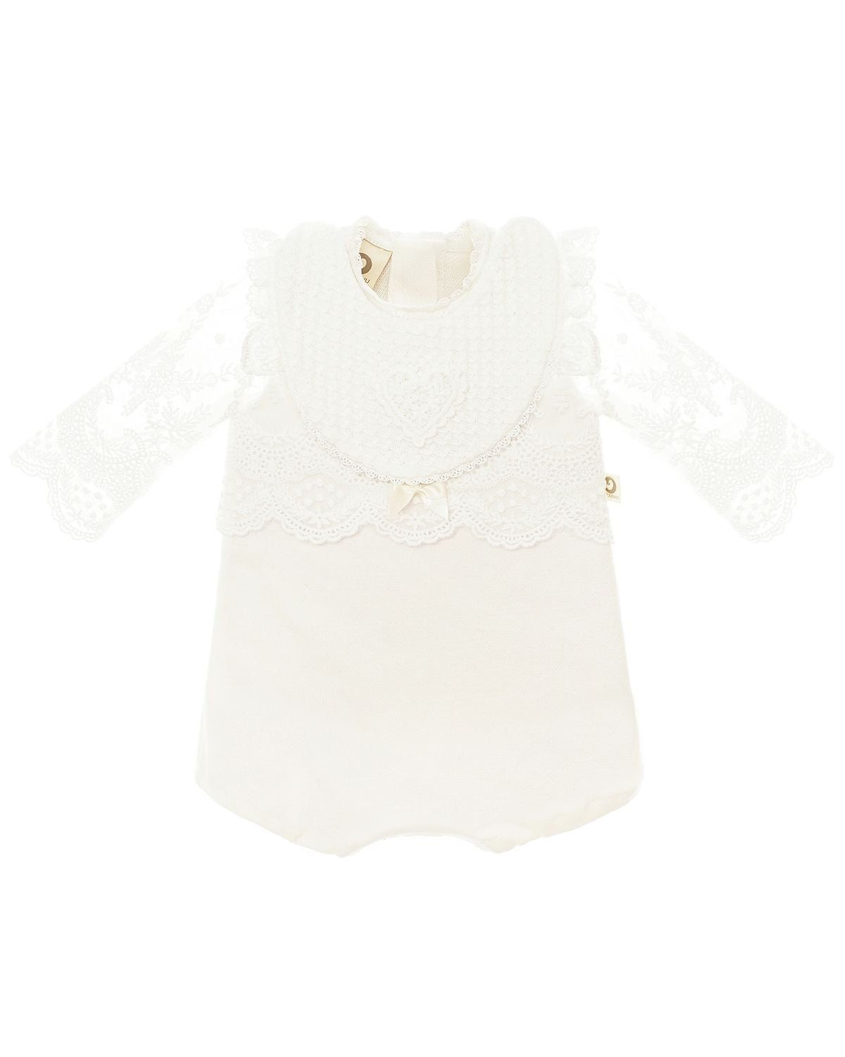 CUCOONU Babybody für Mädchen mit passendem Lätzchen in Offwhite für festliche Anlässe